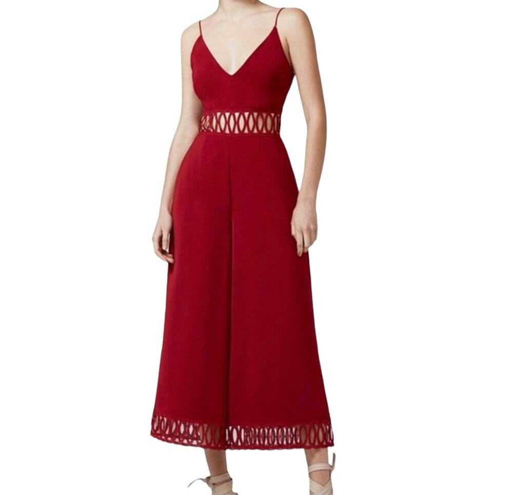 Keepsake Jumpsuit Holiday Cherry Red Cut Out Waist Spaghetti Strap